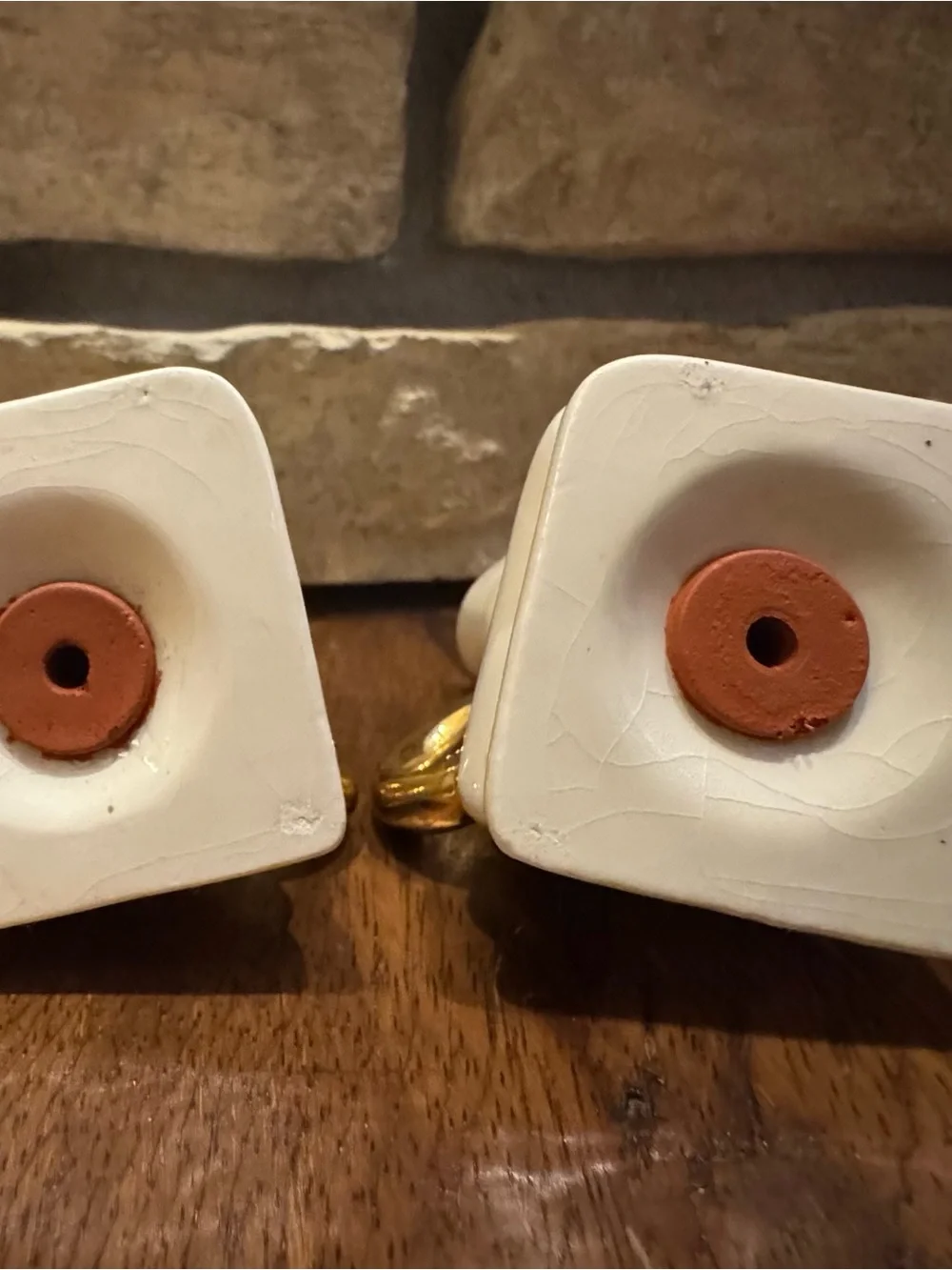Vintage 1950‘s Christmas Candle Salt & Pepper Shakers Gold & White Ceramic